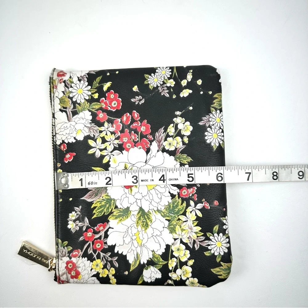Big Buddha Clutch Black‎ Faux Leather Floral Makeup Cosmetic Bag Pouch Brand New